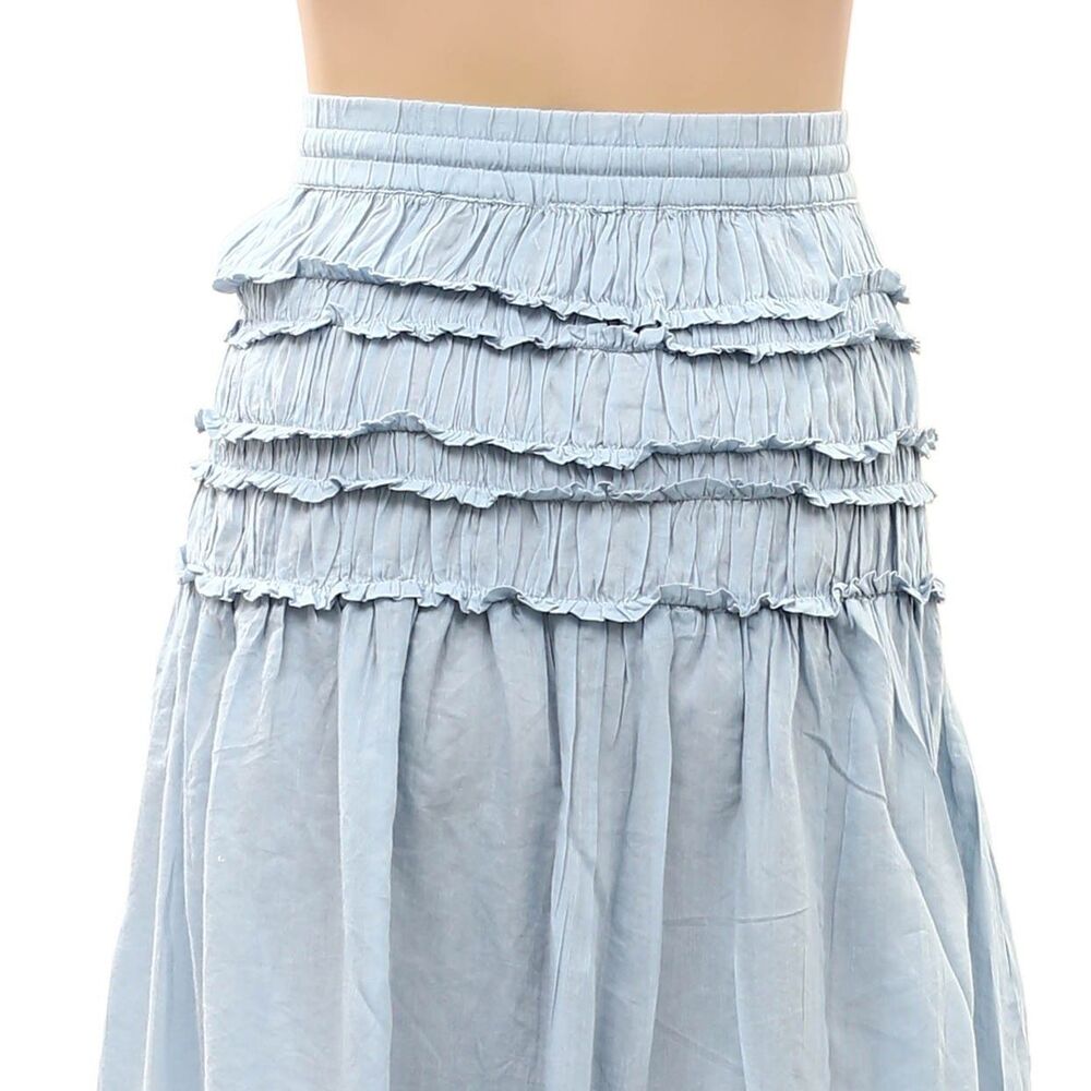 By Anthropologie Smocked Drawstring Midi Skirt Ruffle Tiered Pull-On L 291635 - Picture 6 of 8